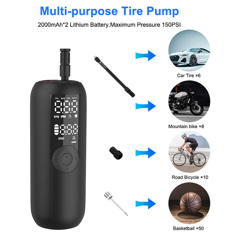 LP1 Outdoor Portable Smart Tire Pump with LED Light, Car Bike Mini Inflator LP1 Outdoor Portable Smart Tire Pump with LED Light, Car Bike Mini Inflator